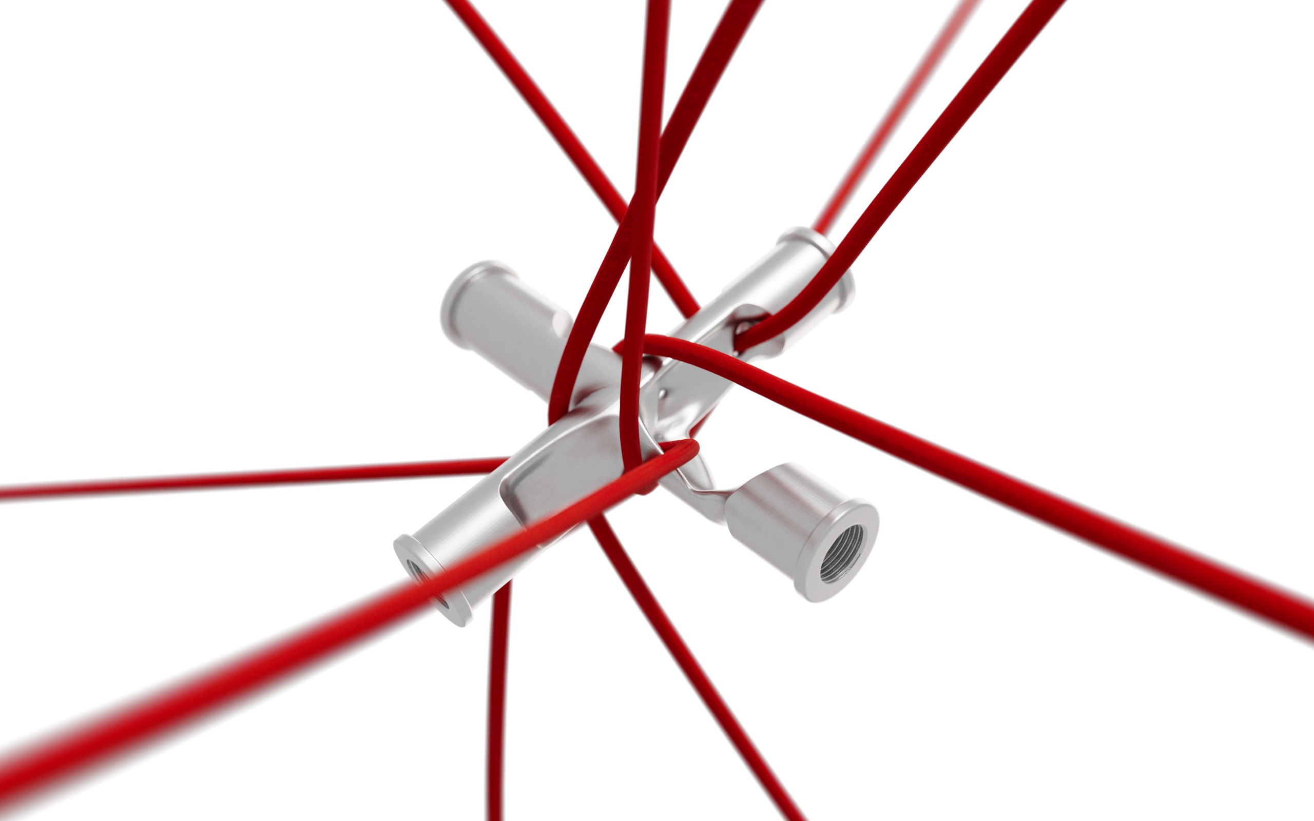 Red lines converging on an optimised metal node