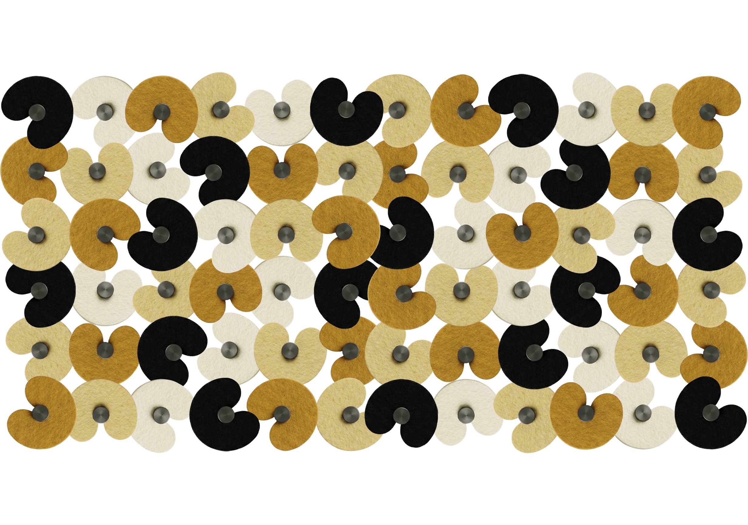 A field of yellow, dark and natural felt modules