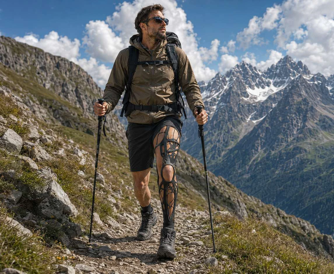 RHEON visualised on a hiker in a mountain landscape