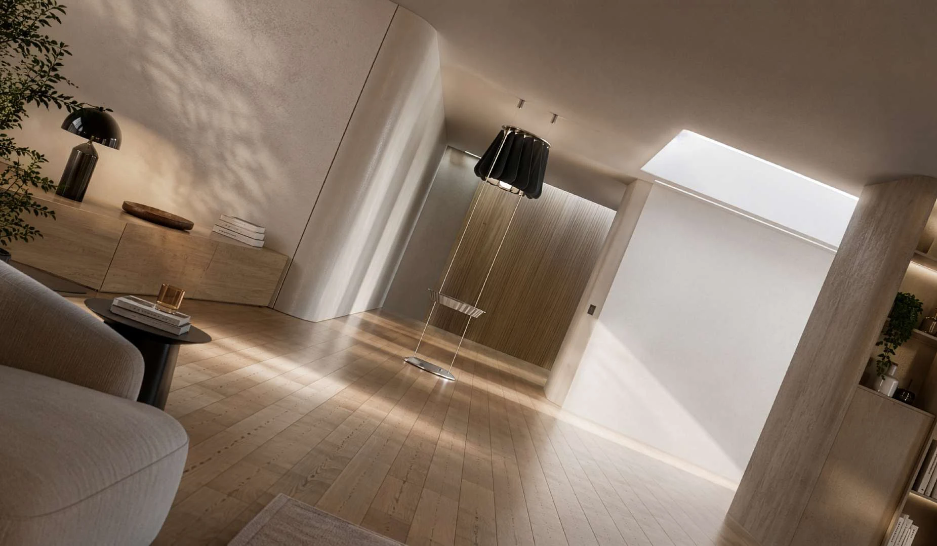 A Saila lighting installation in a sunlit living room
